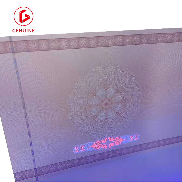 Cotton-linen paper with security thread Specially printed logo that is highlighted under UV light