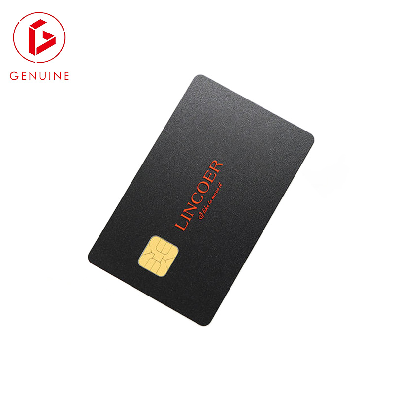 A close-up of contact smart cards showing the gold chip pad, representing the ISO/IEC 7816 contact interface.