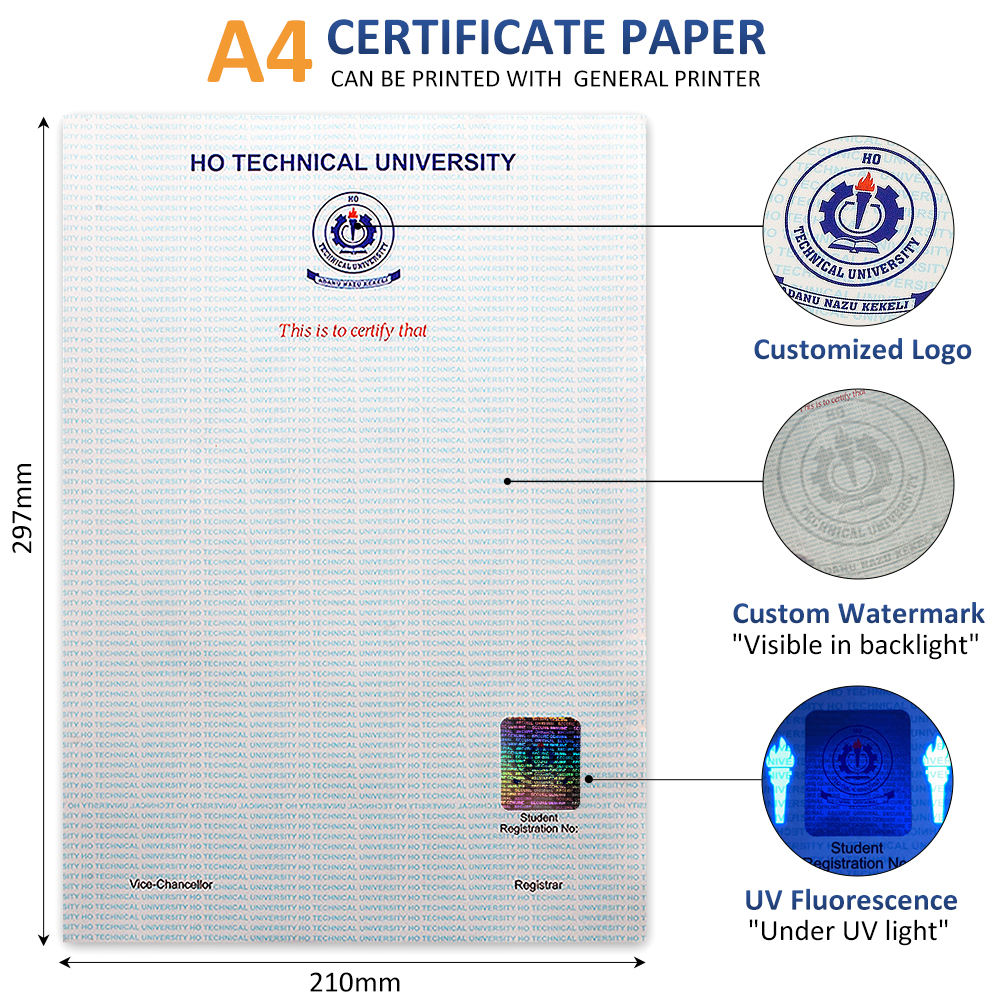 A4 certificate paper stock used to print anti-counterfeit certificates
