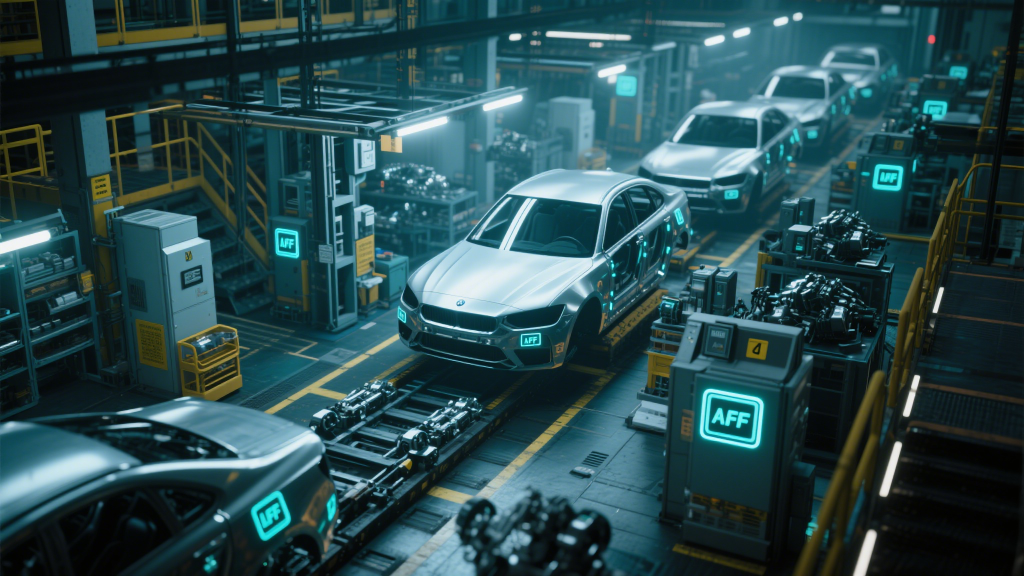 assembly line with rfid tagged automotive parts