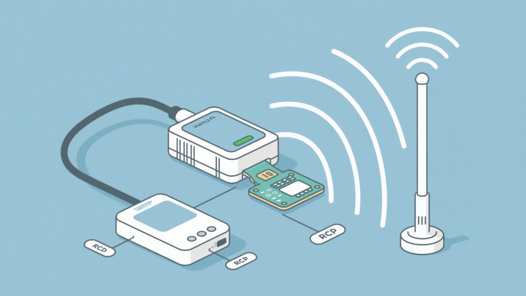 diagram of rfid tag, reader, and antenna.