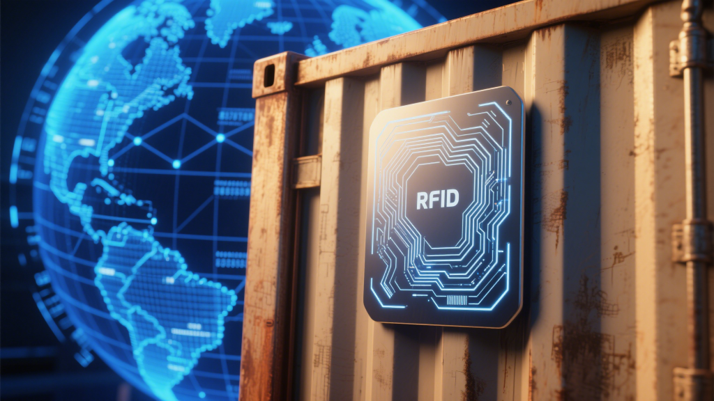 futuristic rfid tags on shipping containers