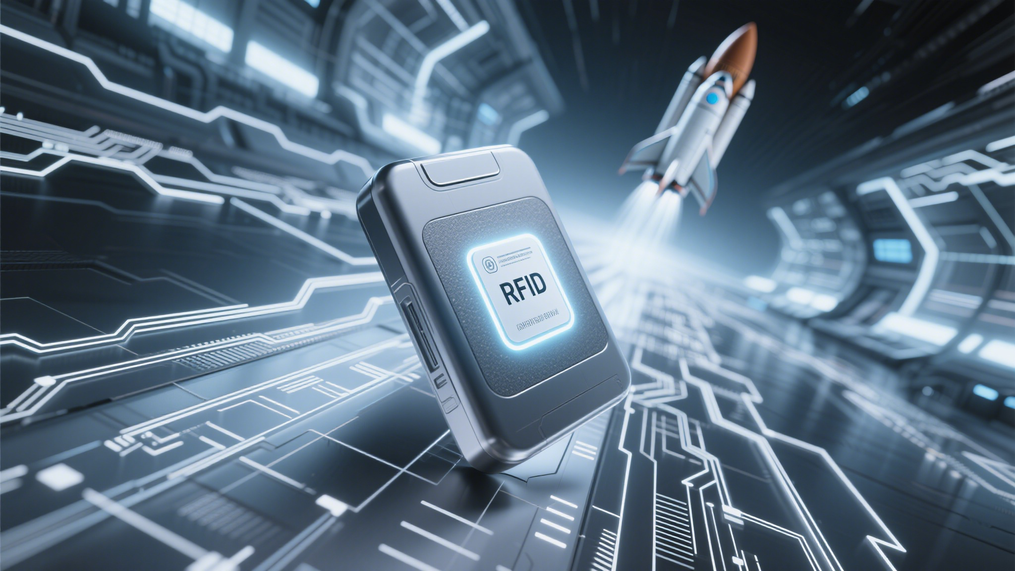RFID tag on a product package emitting digital signals for authentication