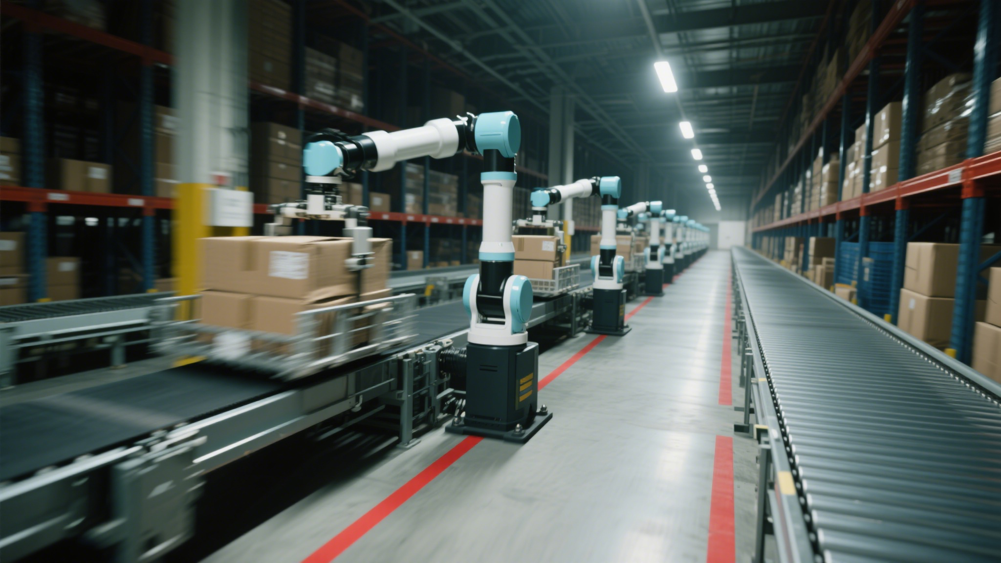 Warehouse robots scanning RFID-tagged boxes