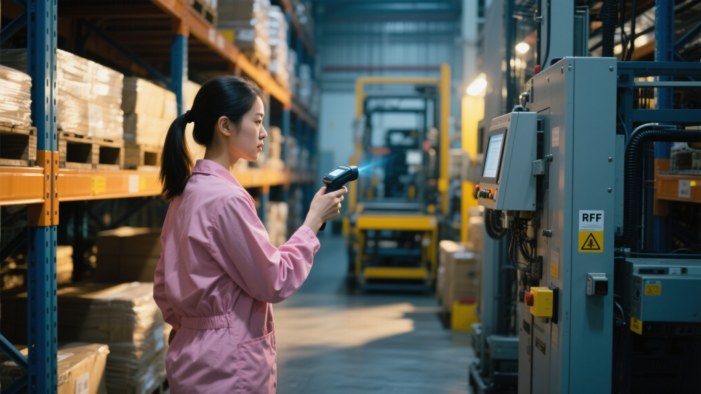 warehouse worker scanning rfid tagged clothes.