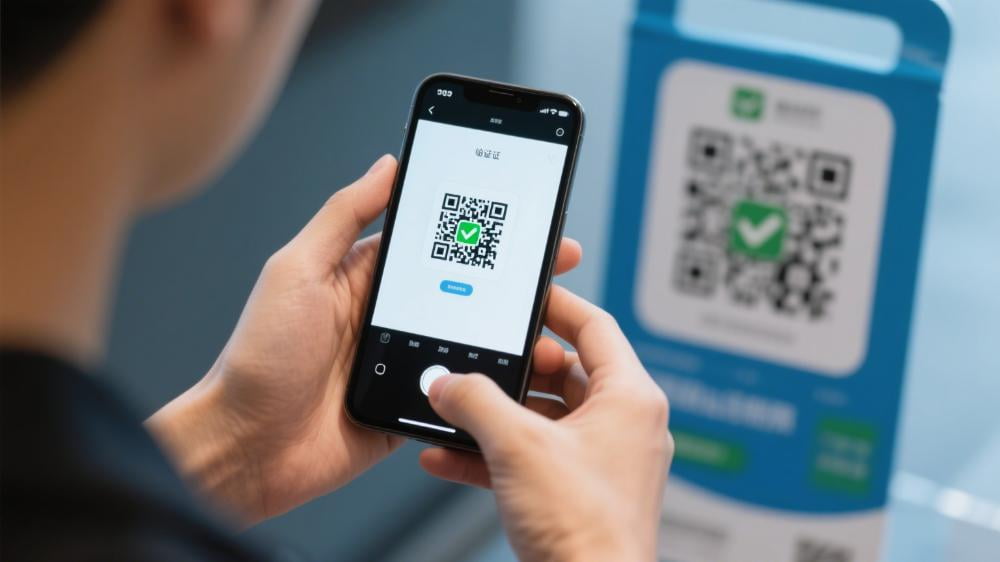 smartphone scans the qr code on the product
