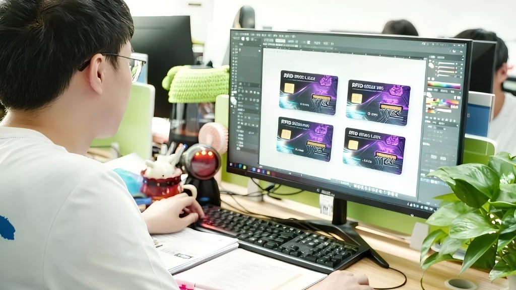 the designer is making the printing layout of the card