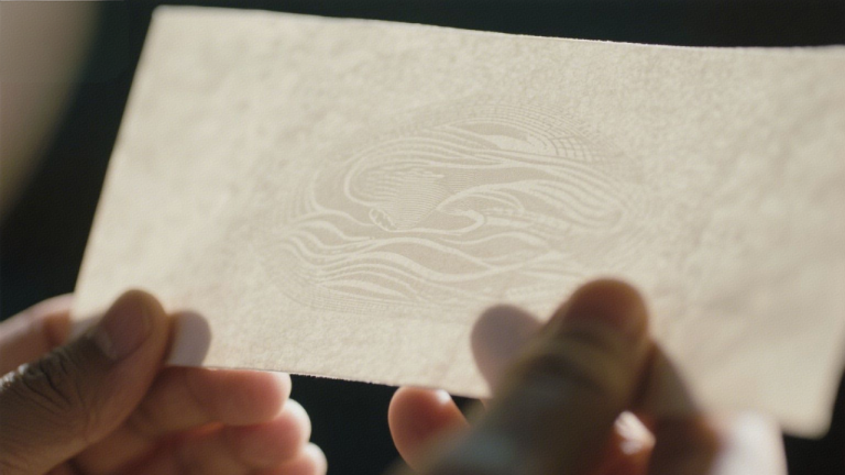 a close up photo of security paper held against light, clearly showing a watermark pattern.