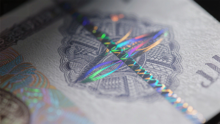 macro close up of security paper