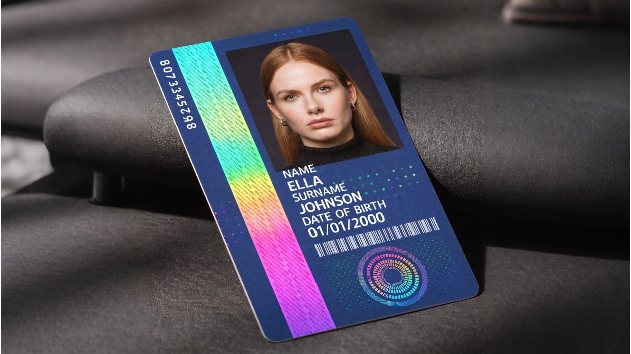 Holographic ID card with color-shifting security stripe