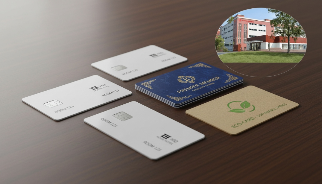 Product portfolio of room key cards showing different finishes and formats