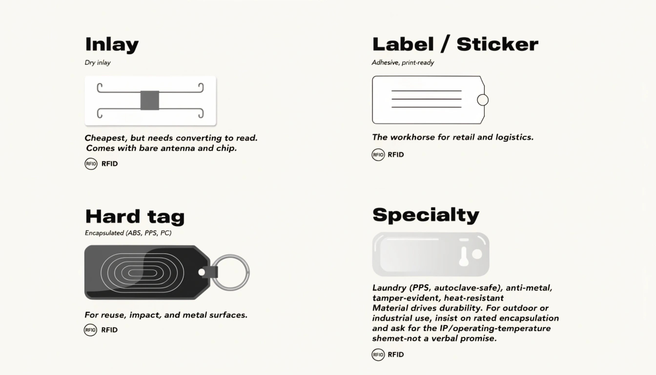 An RFID inlay with bare antenna and chip, the RF element that sets a card's read range