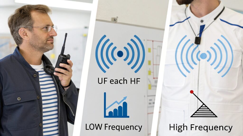 Radio frequency spectrum split into LF HF and UHF RFID bands infographic - REGENERATE NEEDED