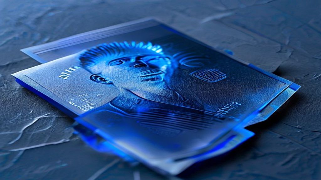 Polycarbonate national ID card and e-passport data page with laser-engraved portrait and security relief