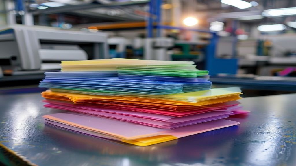 Stack of blank PVC plastic cards and access badges on a card printing production line
