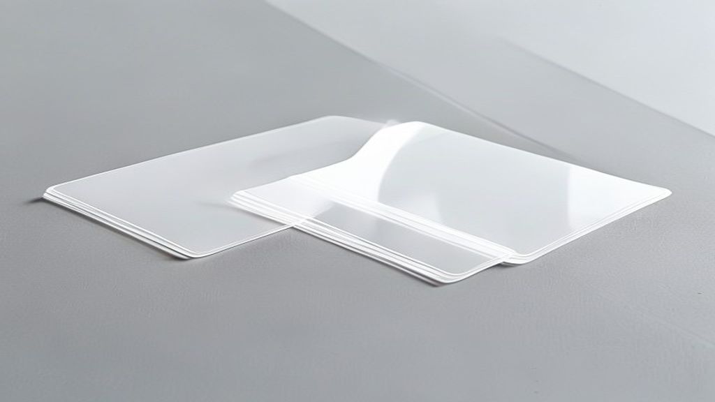 Three plastic card material samples side by side in a materials testing lab