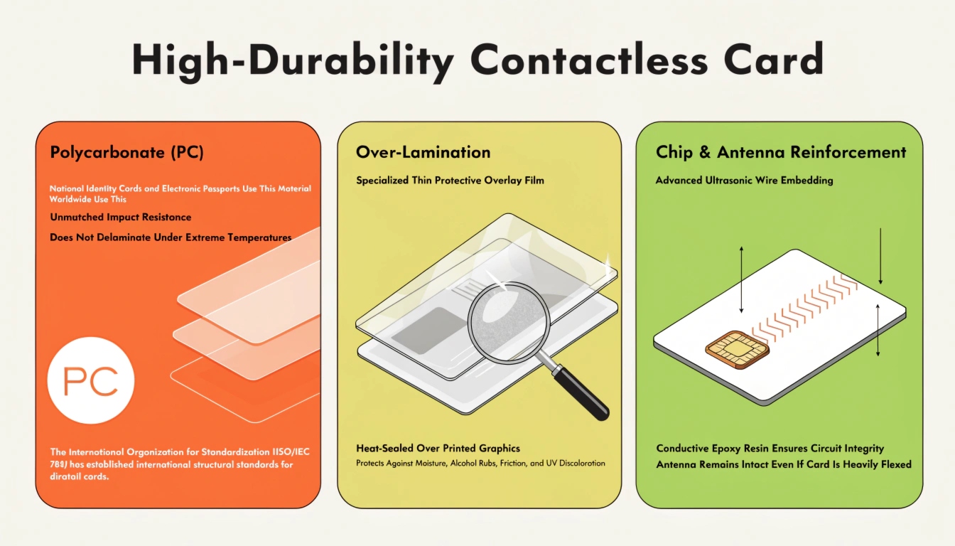 A contactless smart card emphasising the durability and interface choice for PIV credentials