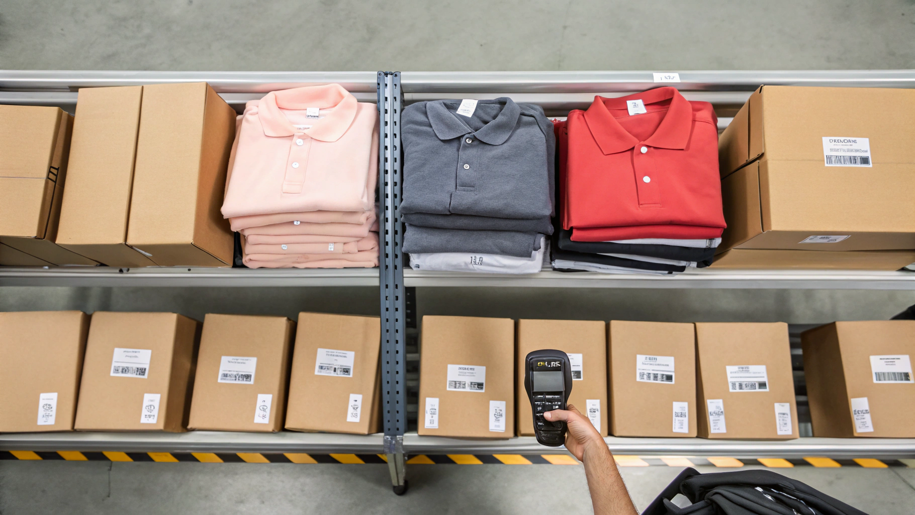 ICODE ISO 15693 RFID tags on apparel and boxes scanned by a long-range handheld reader