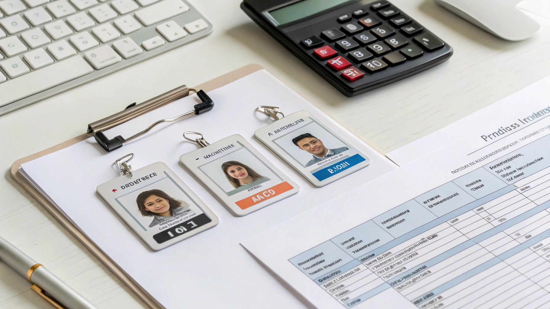 Sample ID cards grouped by security tier with a feature-versus-risk comparison sheet