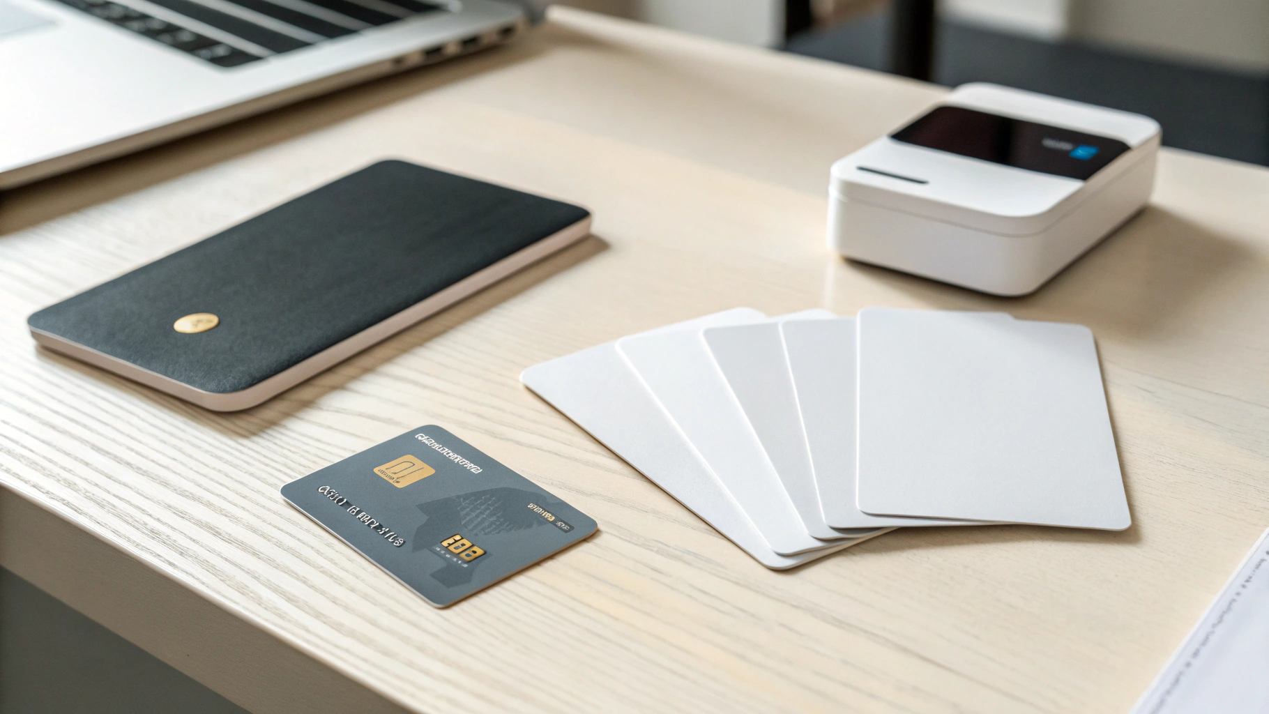 Sequence of blank smart cards arranged to show a phased credential upgrade from an older card to a new quantum-resistant one