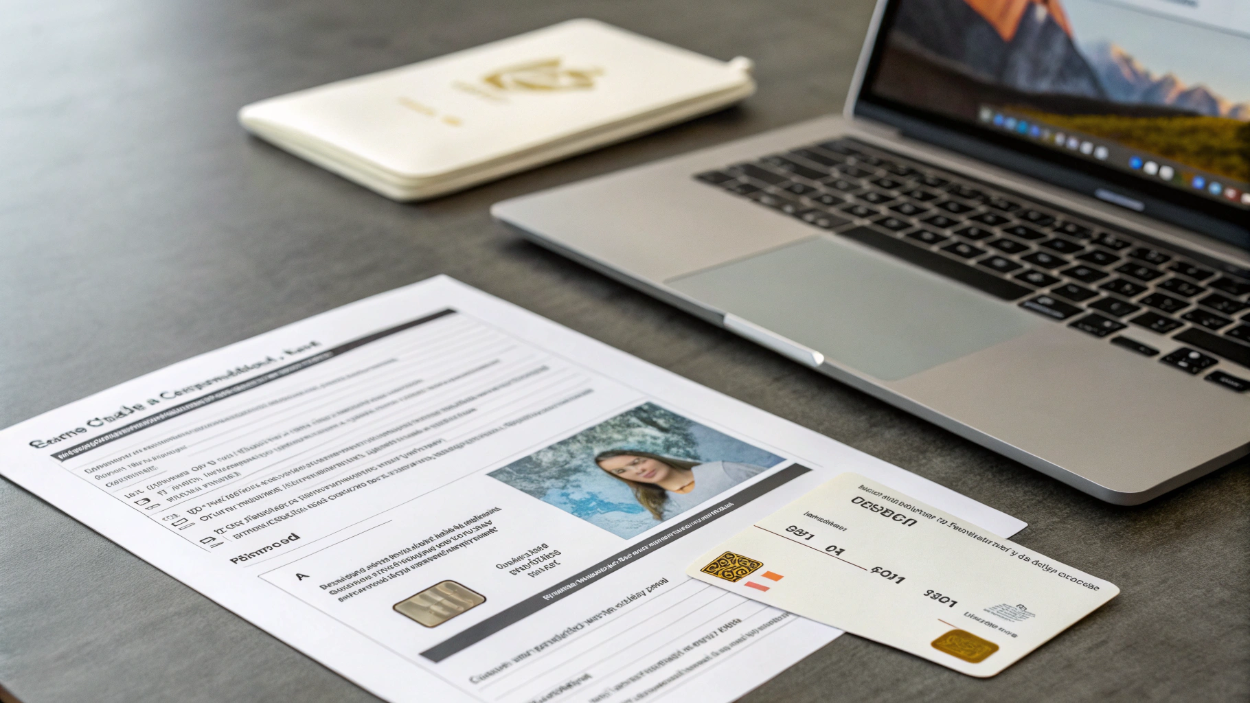 Sample cards and a renewal specification reviewed before a bulk card order