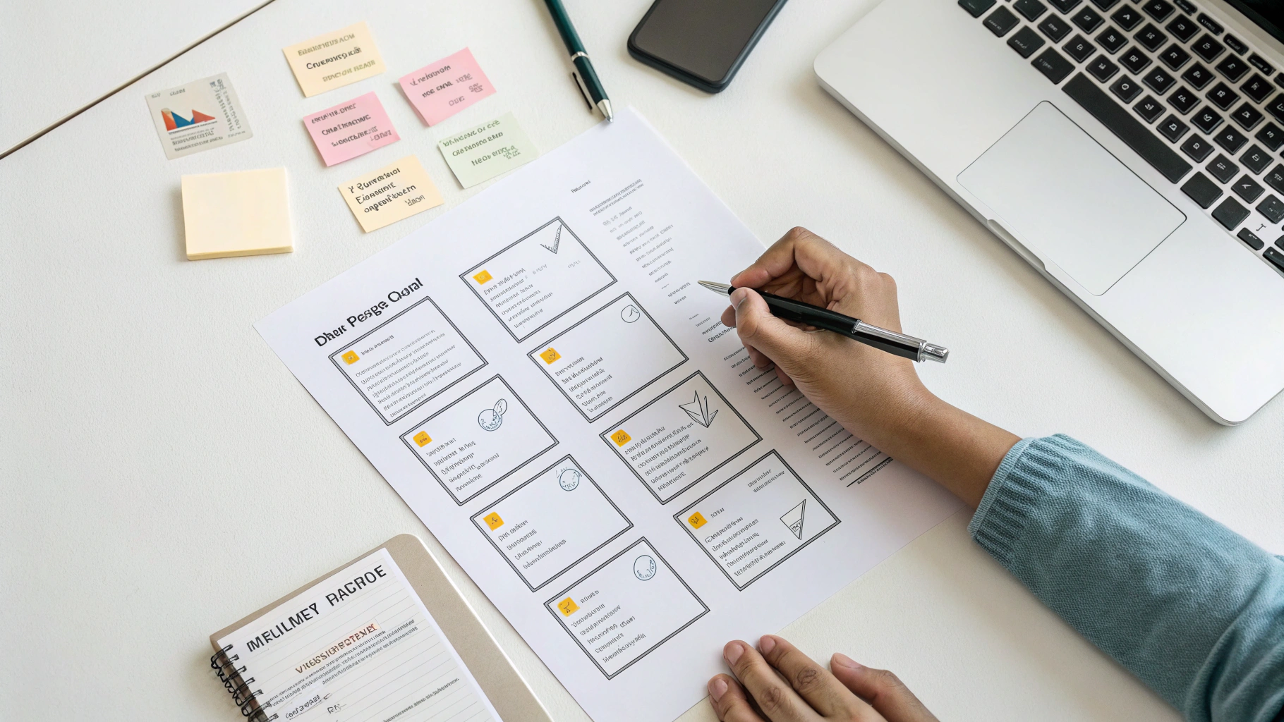 A printed smart card certification requirement checklist and compliance matrix on a desk beside sample smart cards