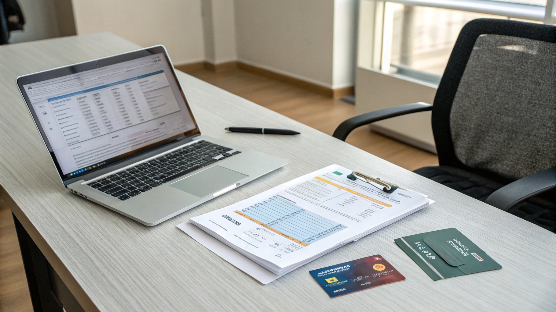 Desk with tender document and smart card sample