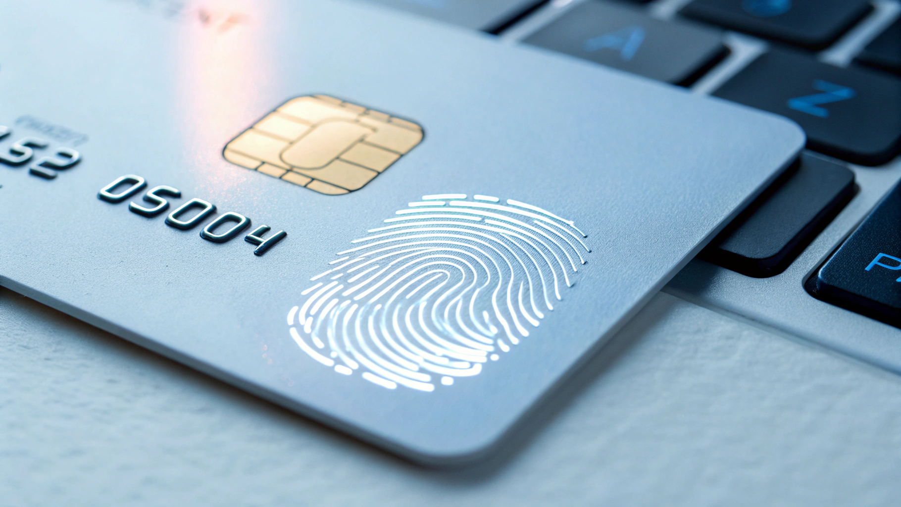 A biometric smart card with an embedded fingerprint sensor verifying a fingerprint on-card