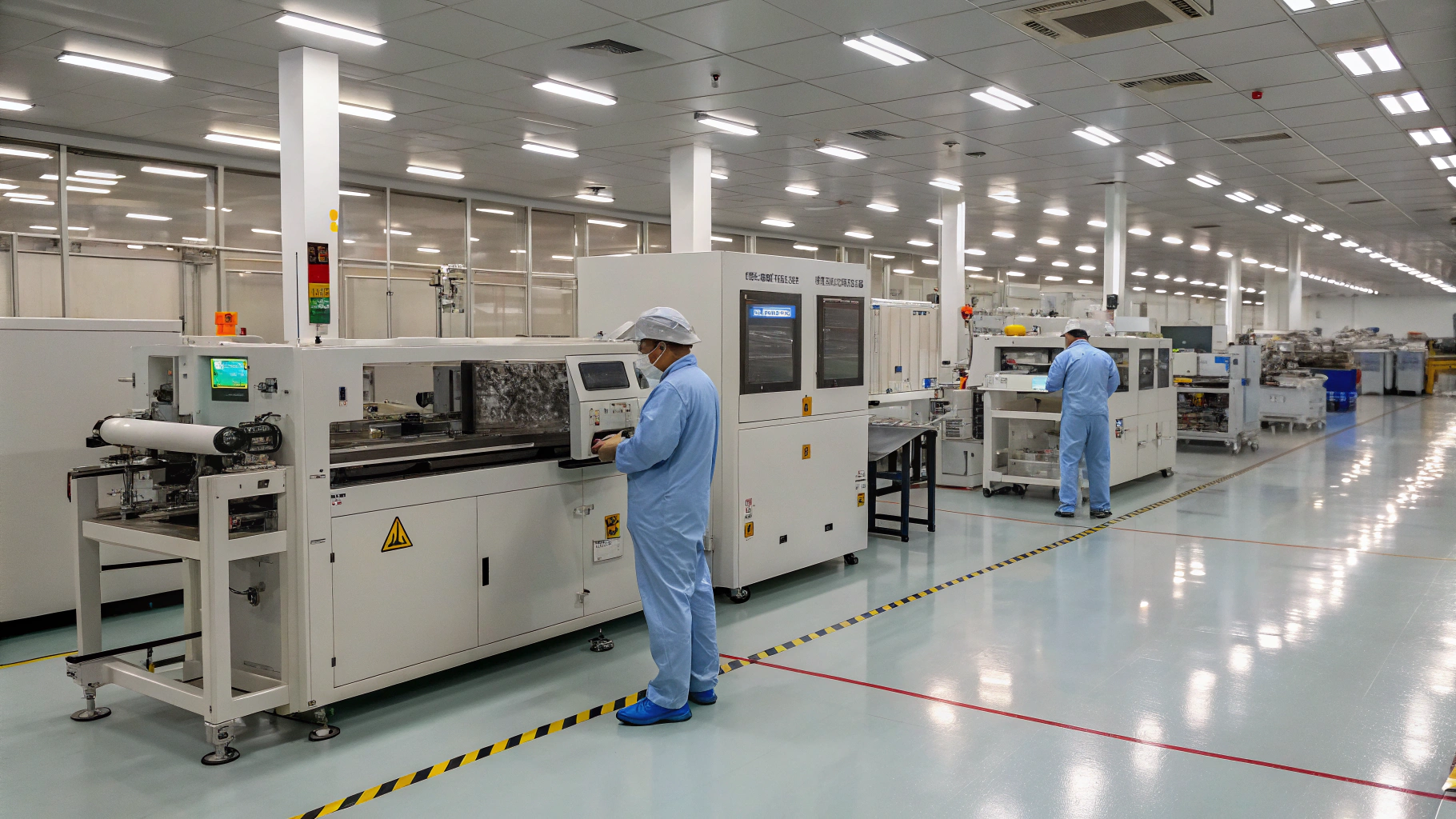Smart card manufacturing floor with lamination and chip-bonding lines